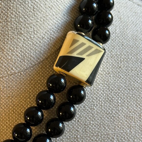 Bold Ceramic Geometric Necklace, 80s Statement Beads - Picture 5 of 9